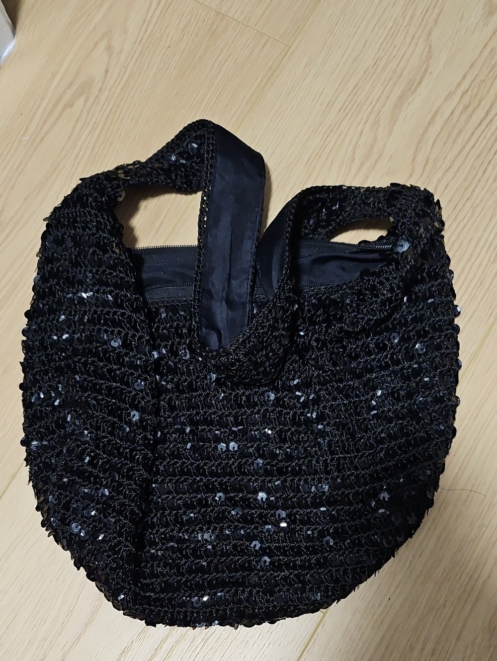 Black Sequin Knit Hobo Bag - Elegant Everyday Shoulder Tote